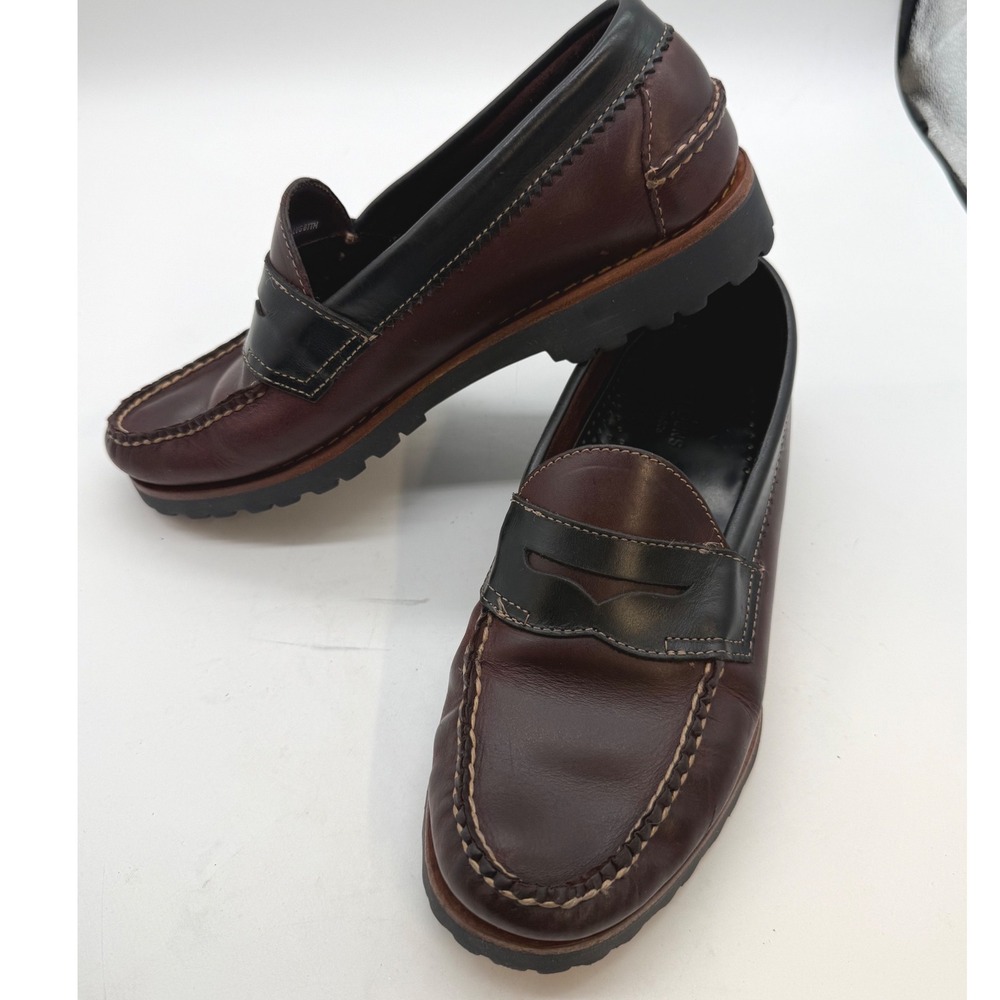 GH Bass 7 Weejuns Lug Bottom Penny Loafers Burgundy Black Leather Shoes